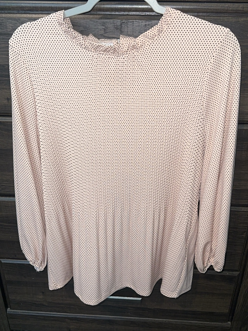 Adrianna Papell Blush Pink Polka Dot Ruffle Neck Blouse